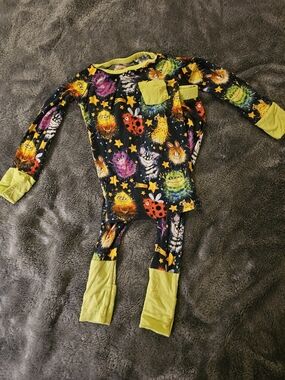 Children’s Monster Pajama Set with Neon Lime Trim